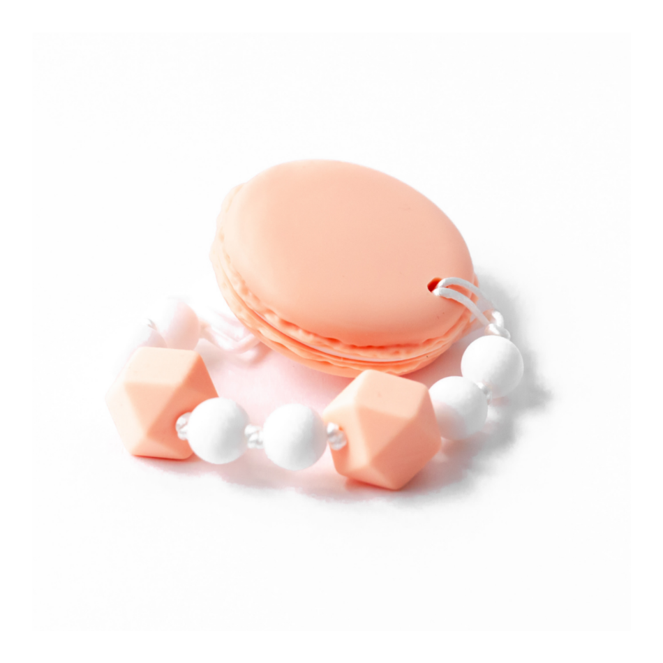 Silicone Macaroon Cookie Baby Teether Teething Toys With a Bead Necklace and Pacifier Clip Peach Macaroon Baby Teething Toys - Best Silicone Baby Teether Chewing Toy for Babies 6-12 months,Silicone Macaroon Cookie Baby Teether Teething Toys With a Bead Necklace and Pacifier Clip